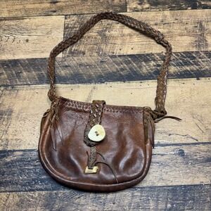 Leather Purse Boho Crossbody Bag‎ Braided Strap Horn Button Closure